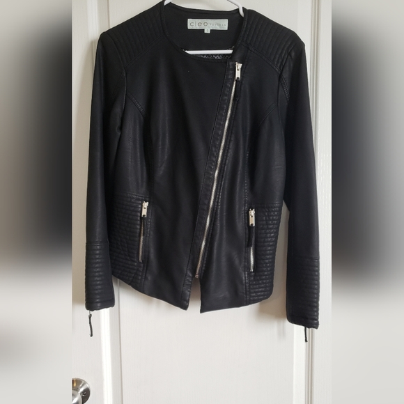 CLEO PETITES  Faux Leather Black Motor Jacket, Size Small. - Picture 1 of 5